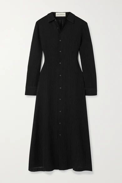 + Net Sustain Cinzia Crinkled Organic Linen And Cotton-blend Gauze Maxi Dress - Black