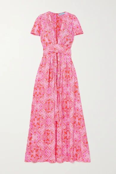 Lou Belted Floral-print Voile Maxi Dress - Pink