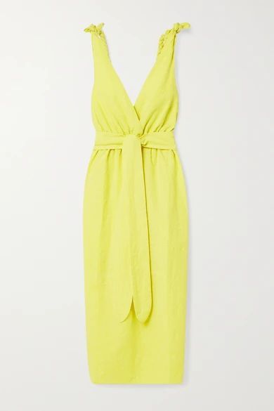+ Net Sustain Calypso Belted Organic Cotton And Linen-blend Midi Dress - Chartreuse