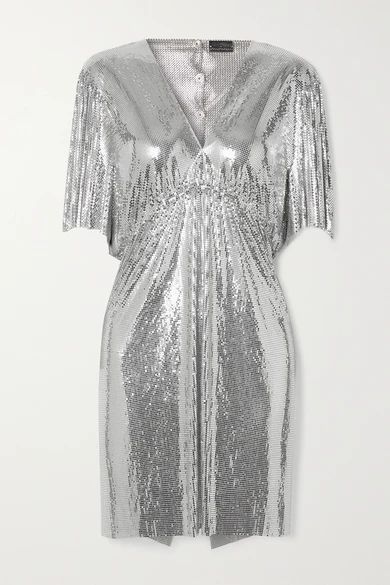 Gathered Chainmail Mini Dress - Silver