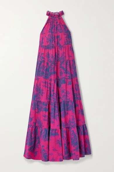 Julia Tiered Printed Cotton-voile Halterneck Dress - Fuchsia
