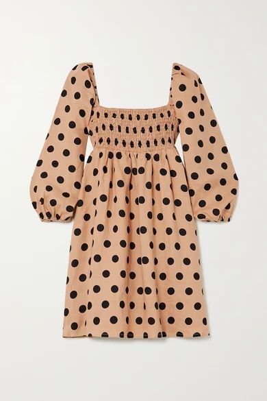 + Net Sustain Dallia Shirred Polka-dot Linen Mini Dress - Camel