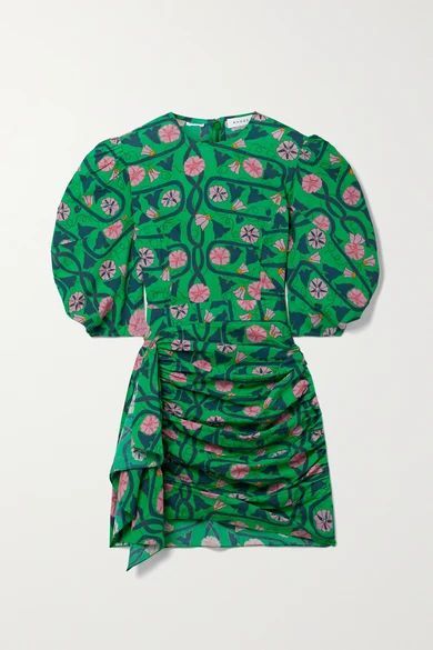 Pia Draped Floral-print Cotton-voile Mini Dress - Green