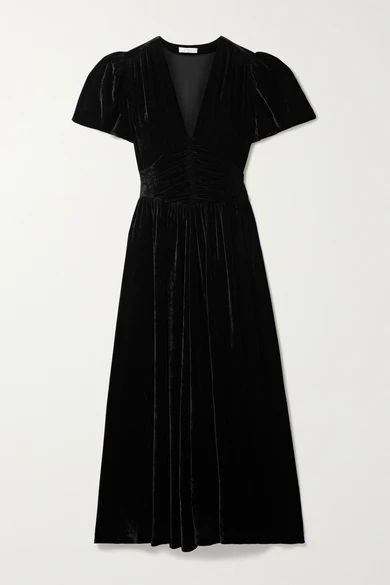 Tuileries Ruched Velvet Maxi Dress - Black