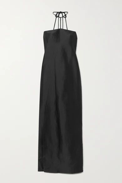 Lou Open-back Ramie-blend Satin-twill Halterneck Maxi Dress - Black