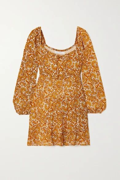 + Net Sustain Indira Tie-detailed Paisley-print Chiffon Mini Dress - Mustard