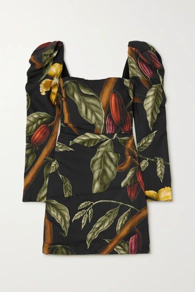 + Net Sustain Gathering Nature Ruched Floral-print Tencel Mini Dress - Black