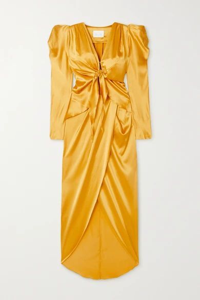 + Net Sustain Carnaval Dancer Tie-front Silk-blend Satin Dress - Gold