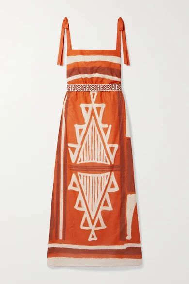+ Net Sustain Regions Of Myth Belted Printed Organic Cotton-voile Maxi Dress - Orange