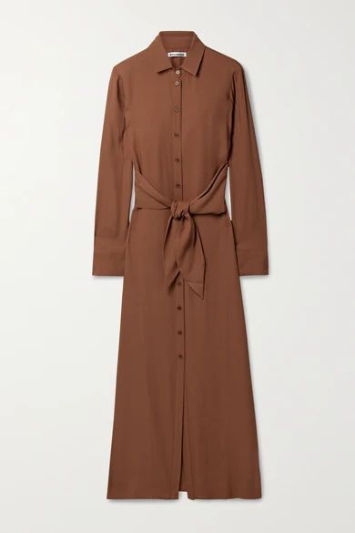 + Net Sustain Robin Tie-front Georgette Maxi Shirt Dress - Light brown