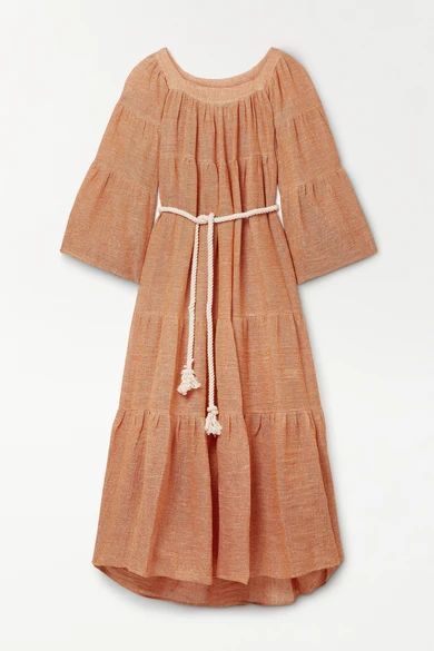 + Net Sustain Oversized Belted Tiered Linen-blend Gauze Maxi Dress - Orange