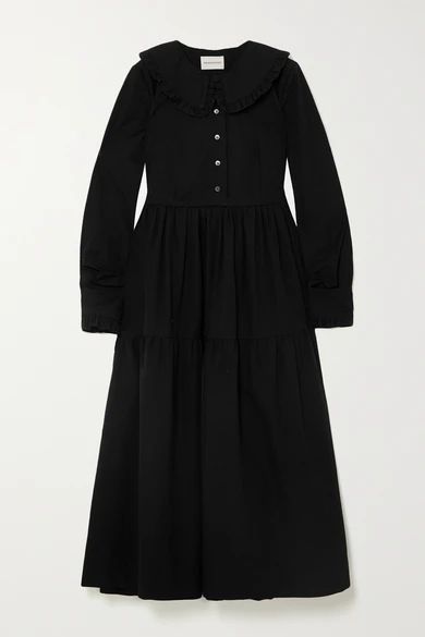 &Daughter - + Net Sustain Maxime Tiered Ruffled Cotton-seersucker Midi Dress - Black