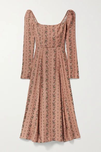 + Net Sustain Sigmund Shirred Floral-print Georgette Midi Dress - Antique rose