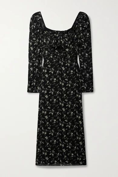 + Net Sustain Wrenn Cutout Ruched Floral-print Georgette Midi Dress - Black