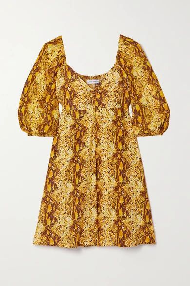 + Net Sustain Martine Snake-print Crepe Mini Dress - Yellow