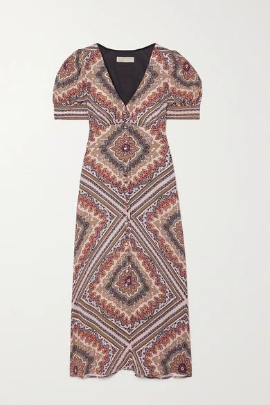 Paisley-print Crepe Midi Dress - Brown