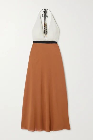 Palma Color-block Silk-crepe Halterneck Maxi Dress - Tan