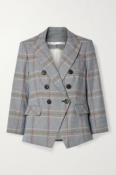 Empire Double-breasted Checked Cotton-blend Blazer - Blue