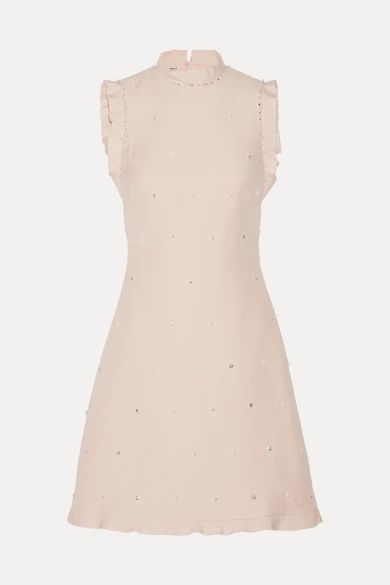 Ruffle-trimmed Embellished Wool And Silk-blend Mini Dress - Pastel pink