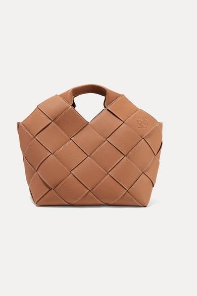 Woven Textured-leather Tote - Brown