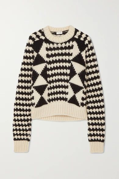 Cable-knit Wool-blend Sweater - Black