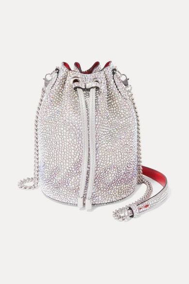 Marie Jane Crystal-embellished Suede And Leather Bucket Bag - Silver