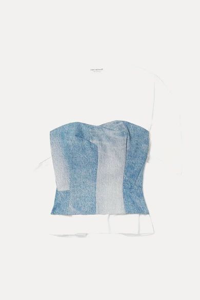 Layered Cotton-jersey And Denim Top - Blue