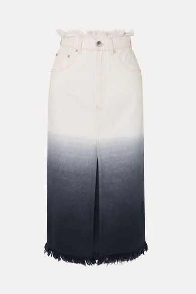 Frayed Ombré Denim Midi Skirt - White
