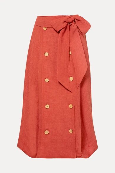 Diana Linen-blend Midi Skirt - Bright orange