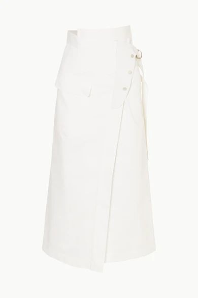 Linette Suede-trimmed Cotton-twill Wrap Skirt - White
