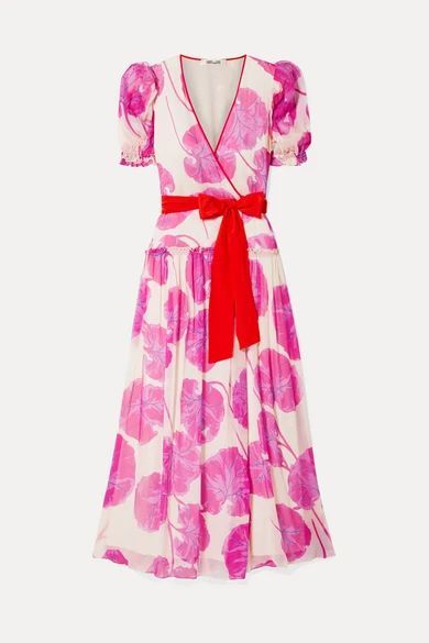 Ruffled Printed Crinkled Silk-chiffon Wrap Maxi Dress - Pink