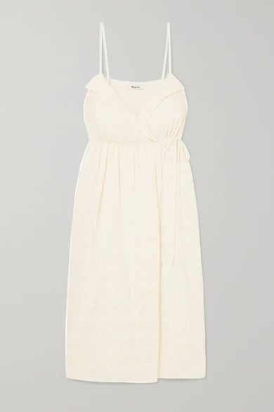Pleated Embroidered Voile Wrap Dress - Cream