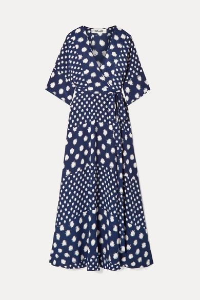 Eloise Printed Silk-crepe Wrap Maxi Dress - Navy