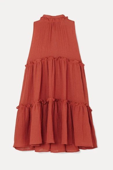 Erica Ruffled Tiered Linen-blend Mini Dress - Papaya