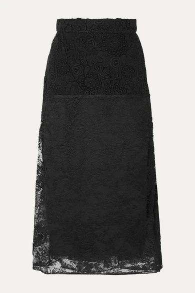 Paneled Lace Midi Skirt - Black
