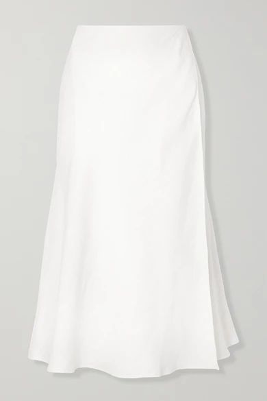 Wrap-effect Herringbone Linen-blend Midi Skirt - Off-white