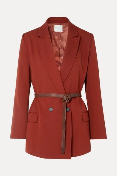 Belted Double-breasted Twill Blazer - Brick