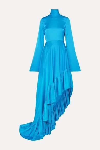 Marlee Asymmetric Crepe De Chine Dress - Blue