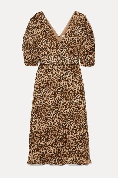 Ruched Belted Leopard-print Silk-chiffon Midi Dress - Leopard print