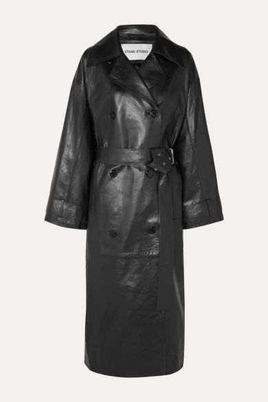 Eliora Leather Trench Coat - Black