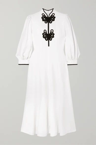 Satin-appliquéd Crepe Midi Dress - White