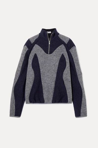 Atrisia Two-tone Paneled Wool-felt Sweater - Gray