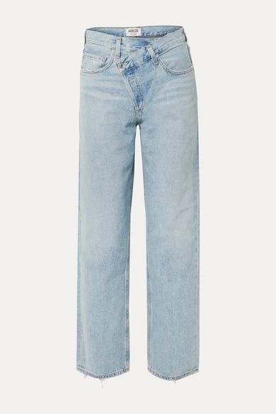 Criss Cross Upsized Distressed High-rise Wide-leg Jeans - Light denim