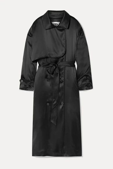 Belted Silk-satin Midi Dress - Black