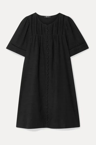 Crochet-trimmed Pintucked Voile Mini Dress - Black