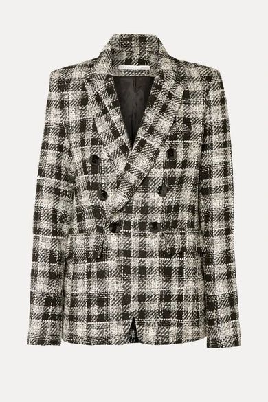 Miller Dickey Double-breasted Crystal-embellished Checked Tweed Blazer - Black