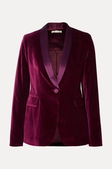 Macey Satin-trimmed Velvet Blazer - Purple