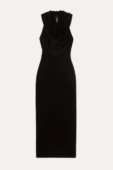 Neeta Hooded Draped Stretch-jersey Maxi Dress - Black