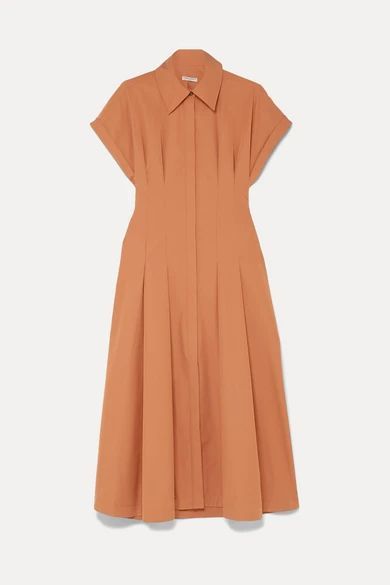 Alette Cutout Pleated Cotton-poplin Dress - Orange