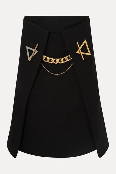 Chain-embellished Cashmere-gabardine Skirt - Black